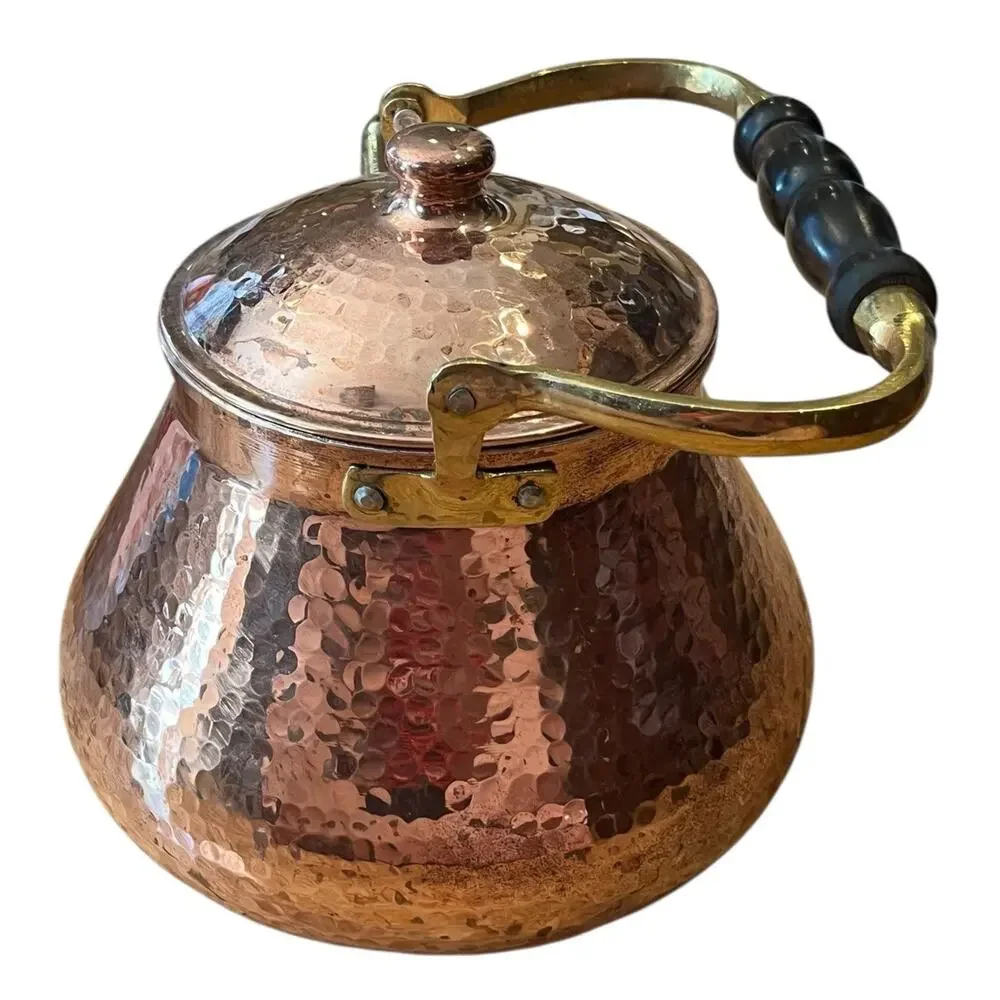 Demmex Heavy Gauge Copper & Brass Engraved Tea Pot- Kettle Turkey